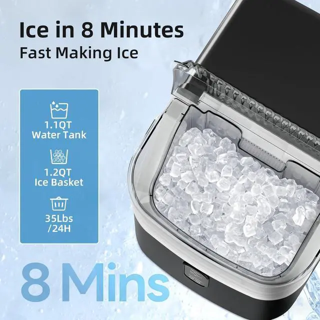 Alt view image 5 of 7 - Nugget Ice Maker Countertop, Chewable Pellet Ice Machine with Self Cleaning Function, Pebble Portable Ice Maker with Ice Scoop for Home Kitchen Office (Black)