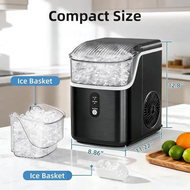 Alt view image 4 of 7 - Nugget Ice Maker Countertop, Chewable Pellet Ice Machine with Self Cleaning Function, Pebble Portable Ice Maker with Ice Scoop for Home Kitchen Office (Black)