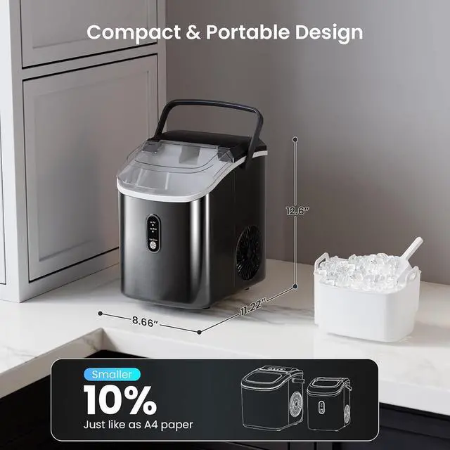 Alt view image 2 of 7 - Countertop Ice Maker with Soft Chewable Pellet Ice, 34lbs/24Hrs, One-Click Operation, Self-Cleaning Portable Peddle Ice Machine with Ice Scoop for Kitchen,Office,Bar,RV (Black)