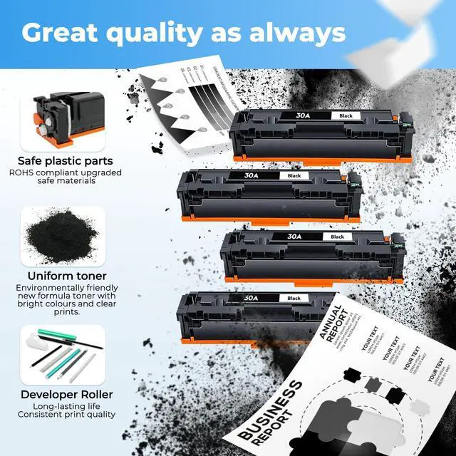 Alt view image 5 of 7 - 30A Toner Cartridges Black for HP 30A 30X CF230A CF230X Printer Laser Jet Pro M227fdn M203dw Toner Cartridge Laser Jet Pro MFP M227fdn M227fdw M227sdn M227d Pro M203dw M203d M203dn HP30A Toner 2 Pack