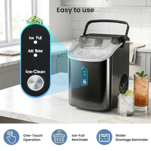 Alt view image 7 of 7 - Countertop Ice Maker with Soft Chewable Pellet Ice, 34lbs/24Hrs, One-Click Operation, Self-Cleaning Portable Peddle Ice Machine with Ice Scoop for Kitchen,Office,Bar,RV (Black)