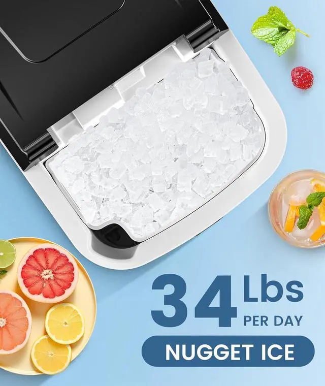 Alt view image 5 of 7 - Countertop Ice Maker with Soft Chewable Pellet Ice, 34lbs/24Hrs, One-Click Operation, Self-Cleaning Portable Peddle Ice Machine with Ice Scoop for Kitchen,Office,Bar,RV (Black)