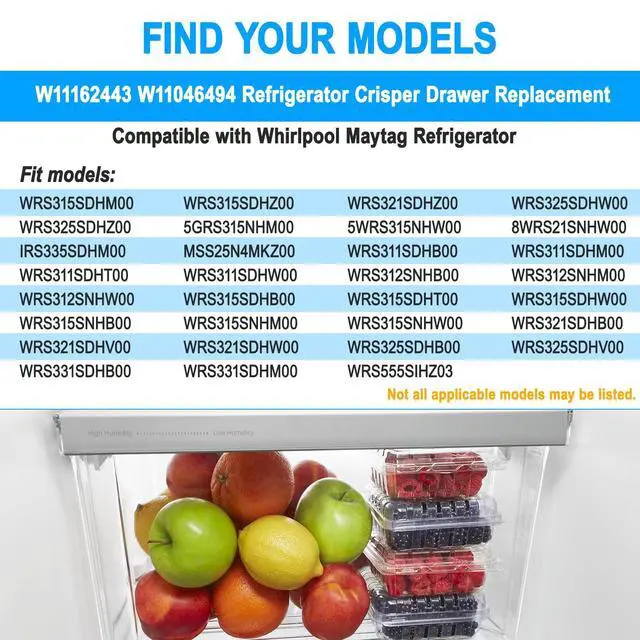 Alt view image 6 of 7 - UPGRADED W11162443 Refrigerator Crisper Drawer Compatible with Whirlpool Crisper Drawer W10899435 Whirlpool Fridge Drawer W11046494 Maytag Refrigerator Drawer WRS325SDHZ WRS315SDHZ WRS315SDHM Drawer