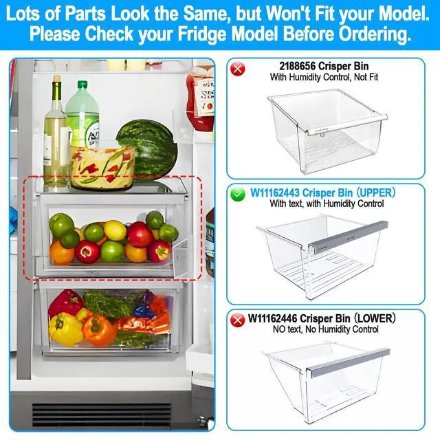 Alt view image 3 of 7 - UPGRADED W11162443 Refrigerator Crisper Drawer Compatible with Whirlpool Crisper Drawer W10899435 Whirlpool Fridge Drawer W11046494 Maytag Refrigerator Drawer WRS325SDHZ WRS315SDHZ WRS315SDHM Drawer
