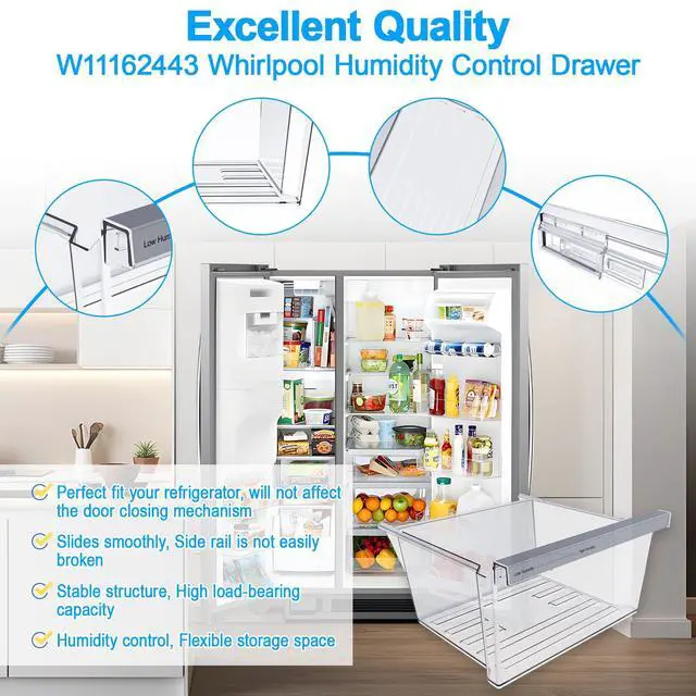 Alt view image 4 of 7 - UPGRADED W11162443 Refrigerator Crisper Drawer Compatible with Whirlpool Crisper Drawer W10899435 Whirlpool Fridge Drawer W11046494 Maytag Refrigerator Drawer WRS325SDHZ WRS315SDHZ WRS315SDHM Drawer