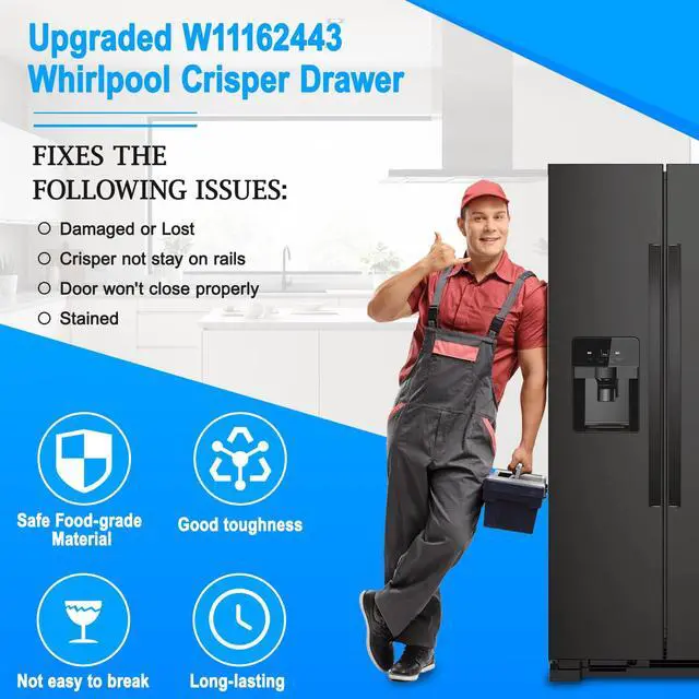 Alt view image 7 of 7 - UPGRADED W11162443 Refrigerator Crisper Drawer Compatible with Whirlpool Crisper Drawer W10899435 Whirlpool Fridge Drawer W11046494 Maytag Refrigerator Drawer WRS325SDHZ WRS315SDHZ WRS315SDHM Drawer