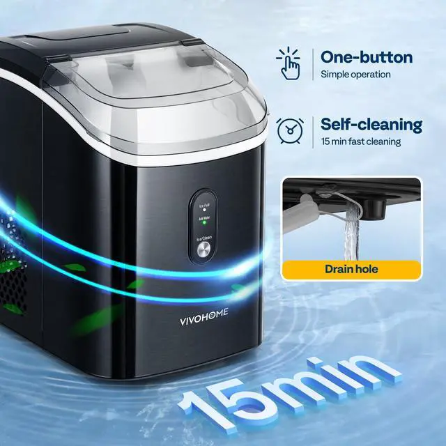 Alt view image 5 of 7 - Countertop Ice Maker, 33lbs/Day Black | Chewable Nugget Ice Cube Maker Machine 10 Ice Bags Self Cleaning Ice Cube Maker