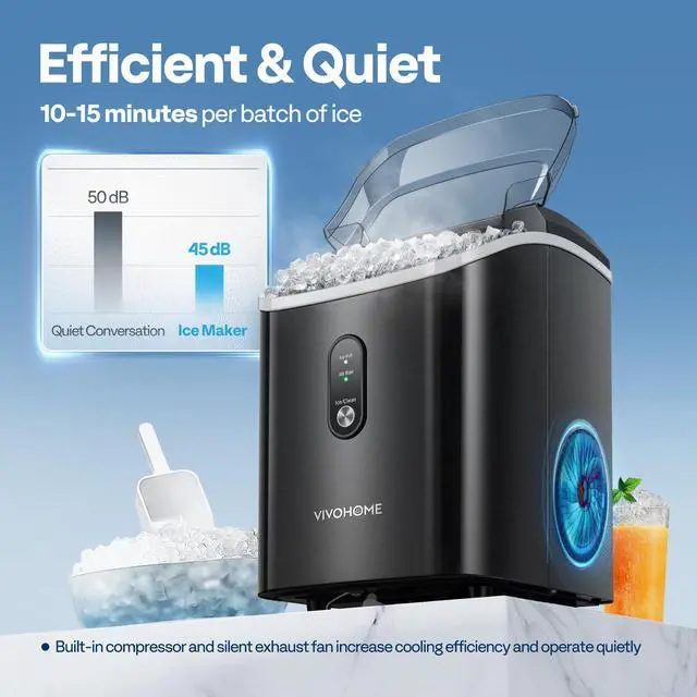 Alt view image 4 of 7 - Countertop Ice Maker, 33lbs/Day Black | Chewable Nugget Ice Cube Maker Machine 10 Ice Bags Self Cleaning Ice Cube Maker