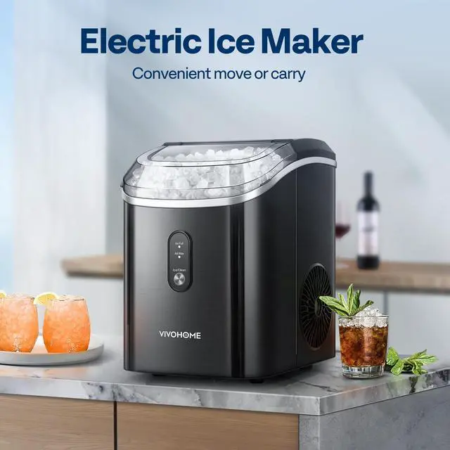 Alt view image 6 of 7 - Countertop Ice Maker, 33lbs/Day Black | Chewable Nugget Ice Cube Maker Machine 10 Ice Bags Self Cleaning Ice Cube Maker