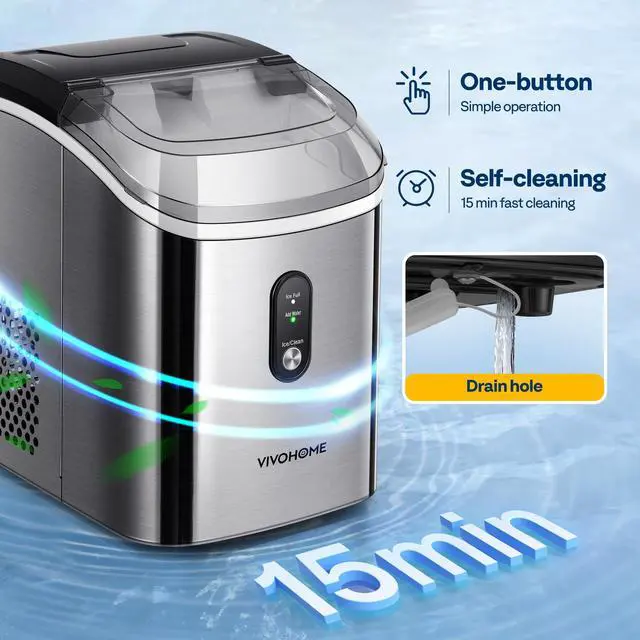 Alt view image 5 of 7 - Countertop Nugget Ice Cube Maker, 33lbs/Day Silver | Electric Portable Compact Automatic Chewable Nugget Ice Maker Machine with Hand Scoop 10 Ice Bags and Self Cleaning Function