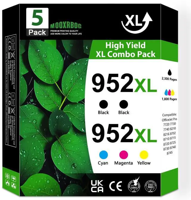 Main image of 952XL Ink Cartridges High Yield Replacement for HP 952 952XL Ink Cartridge | Work with OfficeJet Pro 7740 8210 8702 8710 8715 8720 Printer (4-Pack, 2Black/1Cyan/1Magenta/1Yellow)