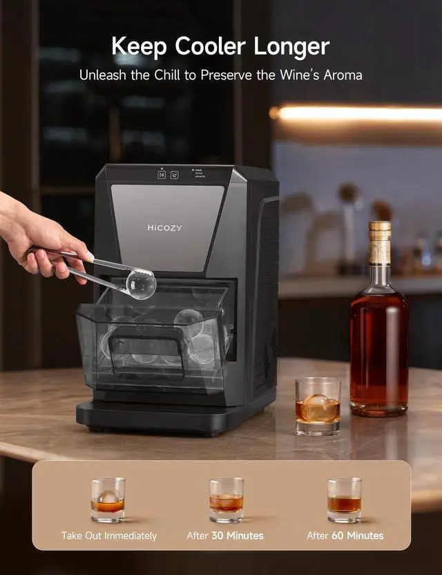 Alt view image 3 of 7 - B1 2" Clear Ice Ball Maker, Countertop, 40 Pcs/Day Self-Cleaning | Makes 2 big crystal sphere ice balls in 60 mins, with ice tong, round ice cube machine ideal for cocktails and whiskey