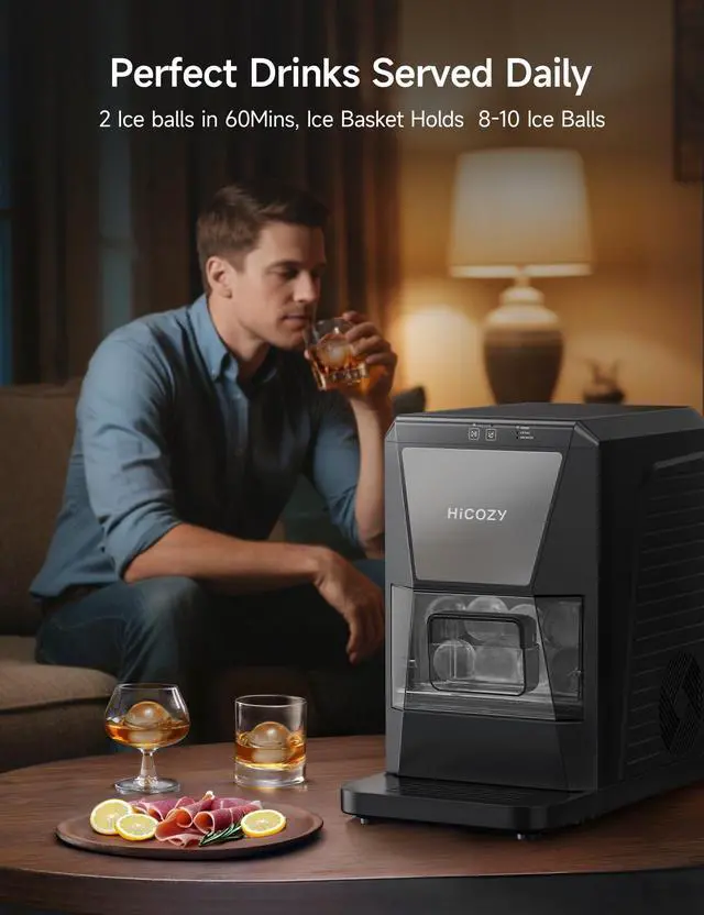 Alt view image 4 of 7 - B1 2" Clear Ice Ball Maker, Countertop, 40 Pcs/Day Self-Cleaning | Makes 2 big crystal sphere ice balls in 60 mins, with ice tong, round ice cube machine ideal for cocktails and whiskey