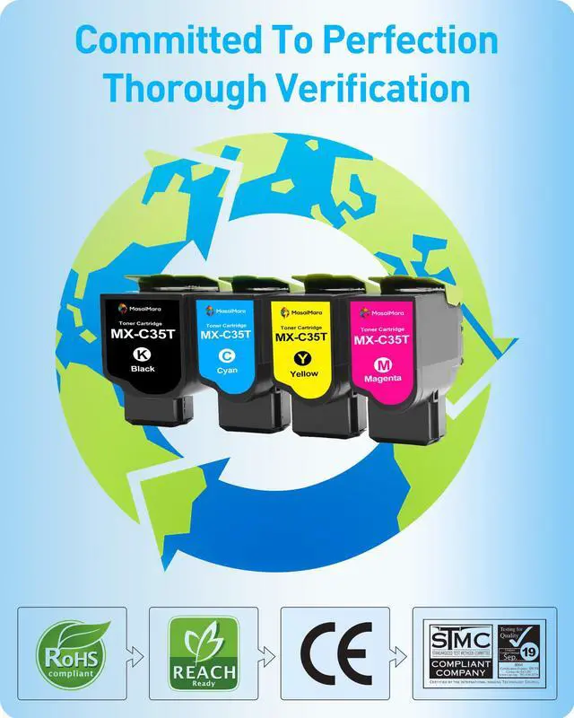 Alt view image 7 of 7 - High Capacity MX-C35T MX-C35TB MX-C35TC MX-C35TY MX-C35TM Compatible Toner Cartridges Replacement for Sharp MX-C357F MX-C407P MXC357F MXC407P Printers (Black Cyan Yellow Magenta, 4-Pack)