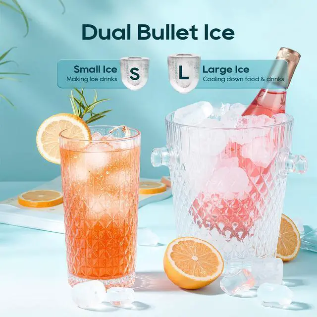 Alt view image 4 of 7 - Ice Maker Countertop, 9 Ice Cubes in 6 mins, 26.5LBS /24H | 2 Sizes of Bullet Ice, Self-Cleaning, 1.5L Portable Ice Machine,with Basket and Scoop, Idea for Home Kitchen Party Camping RV