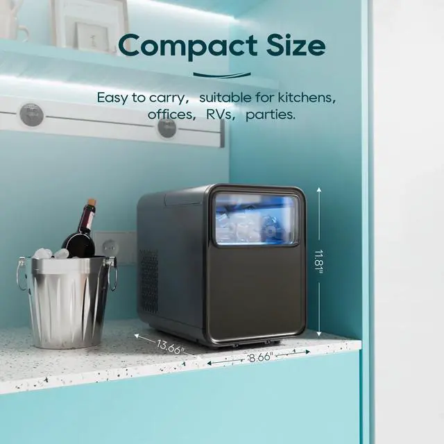 Alt view image 5 of 7 - Ice Maker Countertop, 9 Ice Cubes in 6 mins, 26.5LBS /24H | 2 Sizes of Bullet Ice, Self-Cleaning, 1.5L Portable Ice Machine,with Basket and Scoop, Idea for Home Kitchen Party Camping RV