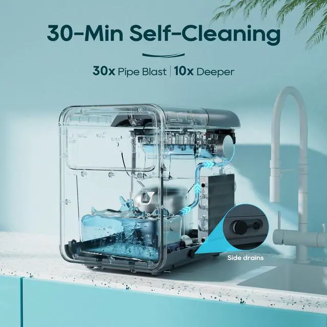 Alt view image 6 of 7 - Ice Maker Countertop, 9 Ice Cubes in 6 mins, 26.5LBS /24H | 2 Sizes of Bullet Ice, Self-Cleaning, 1.5L Portable Ice Machine,with Basket and Scoop, Idea for Home Kitchen Party Camping RV