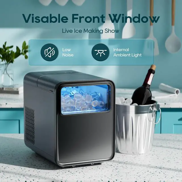 Alt view image 7 of 7 - Ice Maker Countertop, 9 Ice Cubes in 6 mins, 26.5LBS /24H | 2 Sizes of Bullet Ice, Self-Cleaning, 1.5L Portable Ice Machine,with Basket and Scoop, Idea for Home Kitchen Party Camping RV