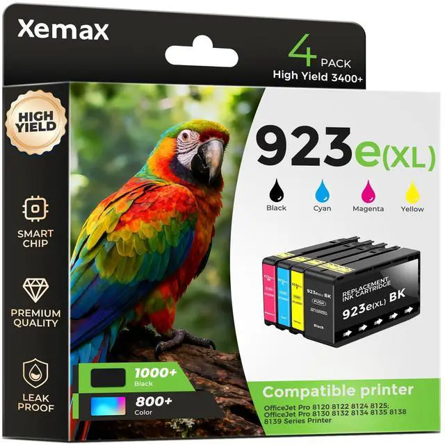 Main image of 4-Pack 923e Ink Cartridges Compatible for HP 923XL | HP923e Ink Compatible for HP OfficeJet Pro 8135e 8138e 8139e 8122e 8120 8123 8130 8133 Printers, Black Cyan Magenta Yellow