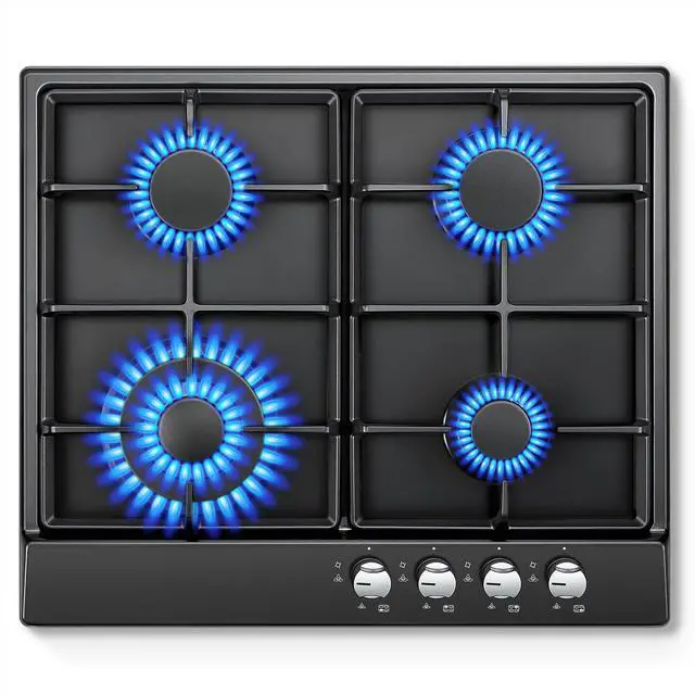 Main image of 24 Inch Gas Cooktop, Built-In 4 Burner Gas Stove Top, NG/LPG Convertible Black Enamel Propane Cooktop with Thermocouple Protection for Kitchen, Apartments, RV