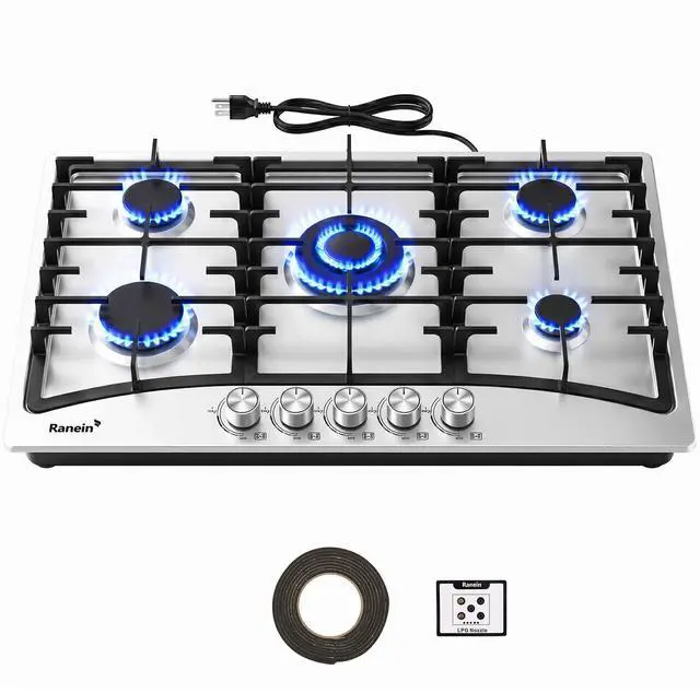 Main image of 34 Inch 5 Burner Gas Cooktop, NG/LPG Convertible Gas Stove Top, 304 Stainless Steel with Thermocouple Flameout Protection for Kitchens, Apartments, RVs