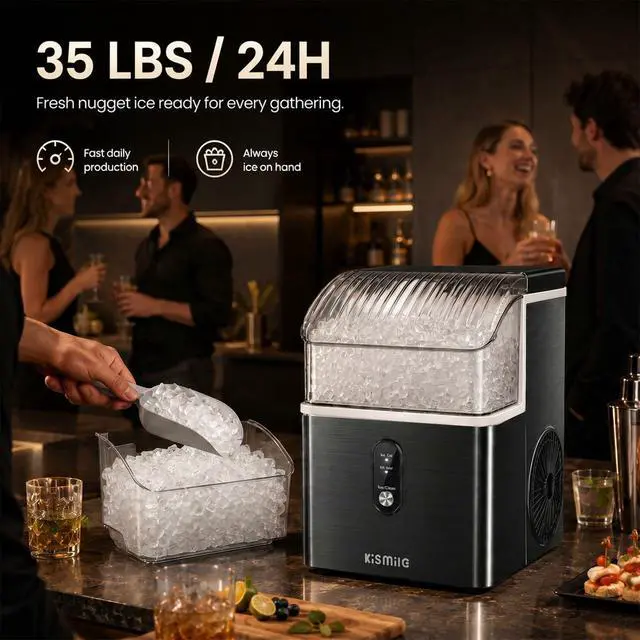Alt view image 2 of 7 - Nugget Ice Maker Countertop, 35Lbs/24H Pebble Ice Maker with Chewable Pellet ice, First Ice in 7 Mins, Self-Cleaning Ice Machine with Removable Basket for Home & Kitchen(Black)