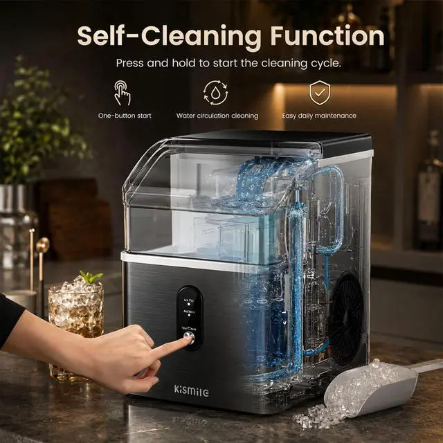 Alt view image 3 of 7 - Nugget Ice Maker Countertop, 35Lbs/24H Pebble Ice Maker with Chewable Pellet ice, First Ice in 7 Mins, Self-Cleaning Ice Machine with Removable Basket for Home & Kitchen(Black)