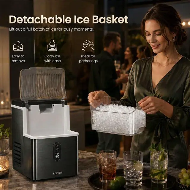 Alt view image 4 of 7 - Nugget Ice Maker Countertop, 35Lbs/24H Pebble Ice Maker with Chewable Pellet ice, First Ice in 7 Mins, Self-Cleaning Ice Machine with Removable Basket for Home & Kitchen(Black)