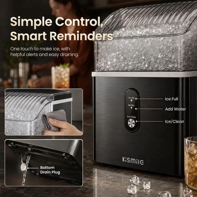 Alt view image 5 of 7 - Nugget Ice Maker Countertop, 35Lbs/24H Pebble Ice Maker with Chewable Pellet ice, First Ice in 7 Mins, Self-Cleaning Ice Machine with Removable Basket for Home & Kitchen(Black)