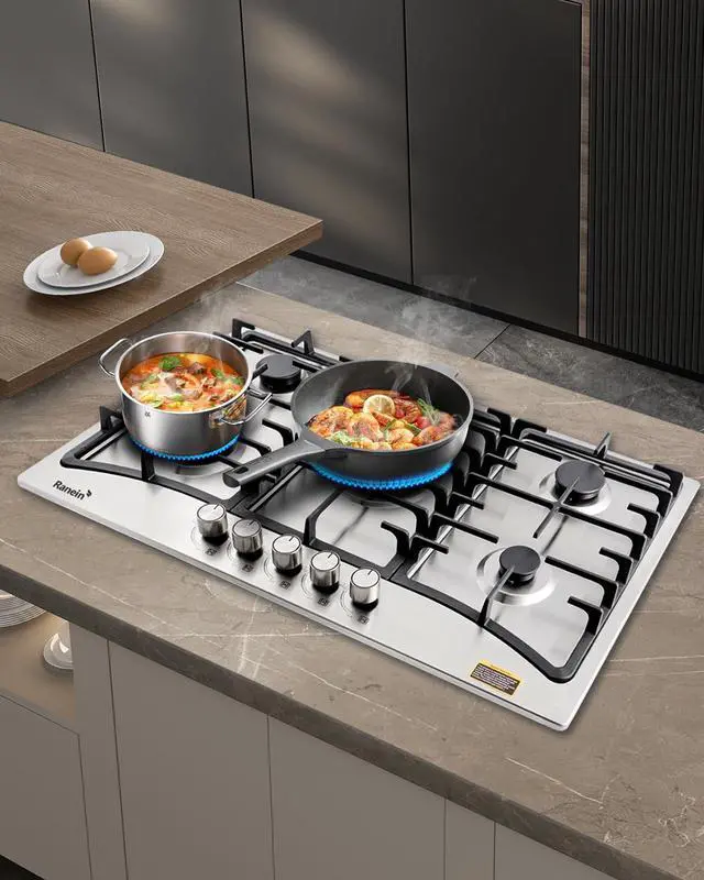 Alt view image 7 of 7 - 34 Inch 5 Burner Gas Cooktop, NG/LPG Convertible Gas Stove Top, 304 Stainless Steel with Thermocouple Flameout Protection for Kitchens, Apartments, RVs