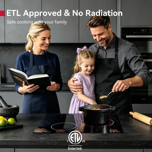 Alt view image 4 of 7 - 21 Inch Electric Cooktop 2 Burner, Built-in, 220V | ETL Certified, 16 Power Levels, Slide Touch Control, Timer, Perfect for Apartments & Everyday Cooking