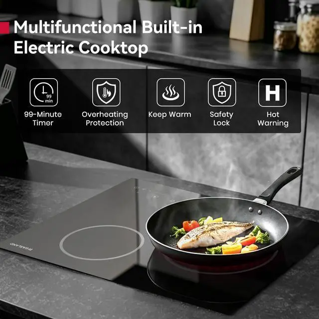 Alt view image 7 of 7 - 21 Inch Electric Cooktop 2 Burner, Built-in, 220V | ETL Certified, 16 Power Levels, Slide Touch Control, Timer, Perfect for Apartments & Everyday Cooking