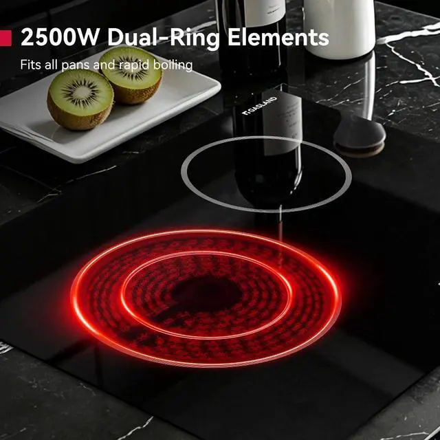 Alt view image 6 of 7 - 21 Inch Electric Cooktop 2 Burner, Built-in, 220V | ETL Certified, 16 Power Levels, Slide Touch Control, Timer, Perfect for Apartments & Everyday Cooking