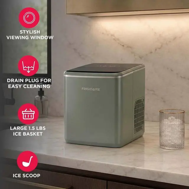 Alt view image 3 of 7 - Countertop Ice Maker, 26 lbs per Day Fast Bullet Ice Making Machine with Touch Display, 9 Pieces in 715 Minutes, Portable Ice Machine for Home Kitchen, Office & RV, Green