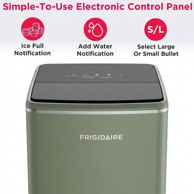 Alt view image 6 of 7 - Countertop Ice Maker, 26 lbs per Day Fast Bullet Ice Making Machine with Touch Display, 9 Pieces in 715 Minutes, Portable Ice Machine for Home Kitchen, Office & RV, Green