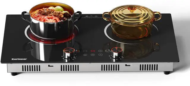 Main image of Electric Cooktop 2 Burner, 110V Electri Stove Top, Knob Control | 2000W 110v Outlet Plug-in Electric Hot Plate, Countertop or Built-in Install, Timer, Safety Lock, 9 Power Level, 24 Inch