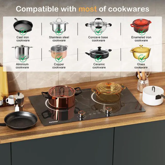 Alt view image 5 of 7 - Electric Cooktop 2 Burner, 110V Electri Stove Top, Knob Control | 2000W 110v Outlet Plug-in Electric Hot Plate, Countertop or Built-in Install, Timer, Safety Lock, 9 Power Level, 24 Inch