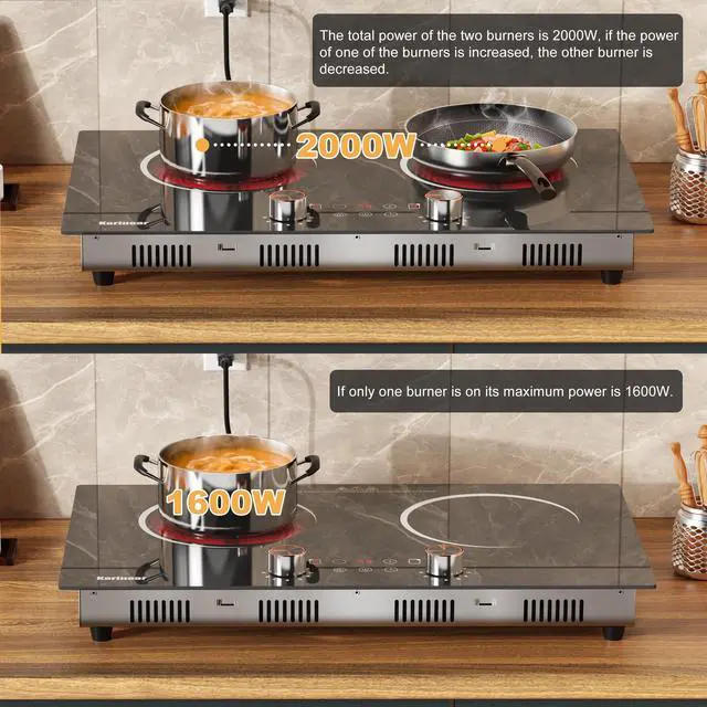Alt view image 4 of 7 - Electric Cooktop 2 Burner, 110V Electri Stove Top, Knob Control | 2000W 110v Outlet Plug-in Electric Hot Plate, Countertop or Built-in Install, Timer, Safety Lock, 9 Power Level, 24 Inch