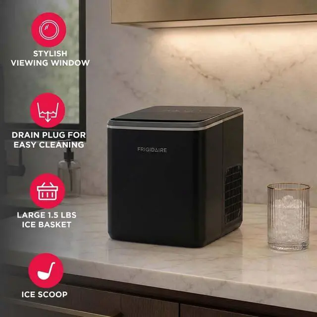 Alt view image 3 of 7 - Countertop Ice Maker, 26 lbs per Day Fast Bullet Ice Making Machine with Touch Display, 9 Pieces in 715 Minutes, Portable Ice Machine for Home Kitchen, Office & RV, Onyx