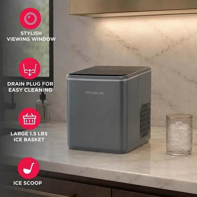 Alt view image 3 of 7 - Countertop Ice Maker, 26 lbs per Day Fast Bullet Ice Making Machine with Touch Display, 9 Pieces in 715 Minutes, Portable Ice Machine for Home Kitchen, Office & RV, Grey
