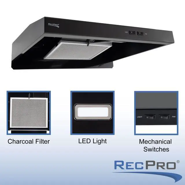 Alt view image 2 of 7 - RV Range Hood | Charcoal Filter & LED Light | Black