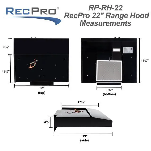 Alt view image 4 of 7 - RV Range Hood | Charcoal Filter & LED Light | Black