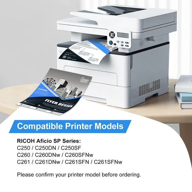 Alt view image 2 of 7 - Compatible Toner Cartridges for Ricoh SP C250 C260 C261 Toner 407539 407540 407541 407542 for RICOH Aficio SP C250DN C250SF C261SFN C261SFNw C261DNw Laser Printers (4-Pack)