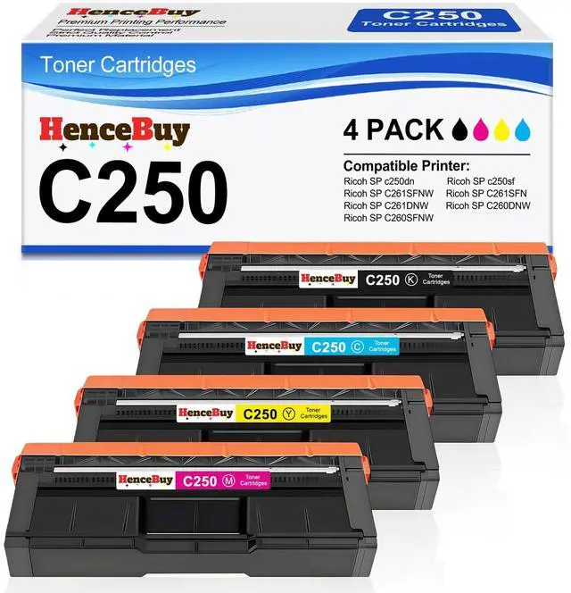Main image of Compatible Toner Cartridges for Ricoh SP C250 C260 C261 Toner 407539 407540 407541 407542 for RICOH Aficio SP C250DN C250SF C261SFN C261SFNw C261DNw Laser Printers (4-Pack)