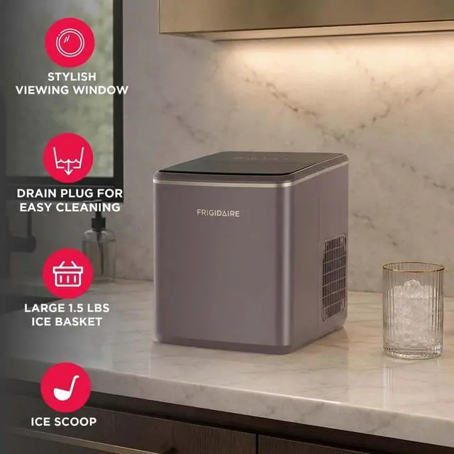 Alt view image 3 of 7 - Countertop Ice Maker, 26 lbs per Day Fast Bullet Ice Making Machine with Touch Display, 9 Pieces in 715 Minutes, Portable Ice Machine for Home Kitchen, Office & RV, Mauve