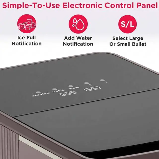 Alt view image 6 of 7 - Countertop Ice Maker, 26 lbs per Day Fast Bullet Ice Making Machine with Touch Display, 9 Pieces in 715 Minutes, Portable Ice Machine for Home Kitchen, Office & RV, Mauve