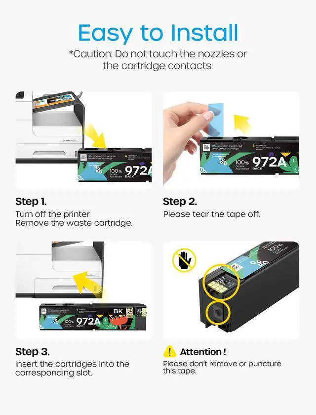 Alt view image 4 of 7 - Ink Cartridges High Yield Compatible Replacement with HP PageWide | Compatible 477dw/dn, 577dw/z, 452dn/dw, 552dw, P55250/P57750, 3.5K black/3K color pages, Business-grade pigment ink