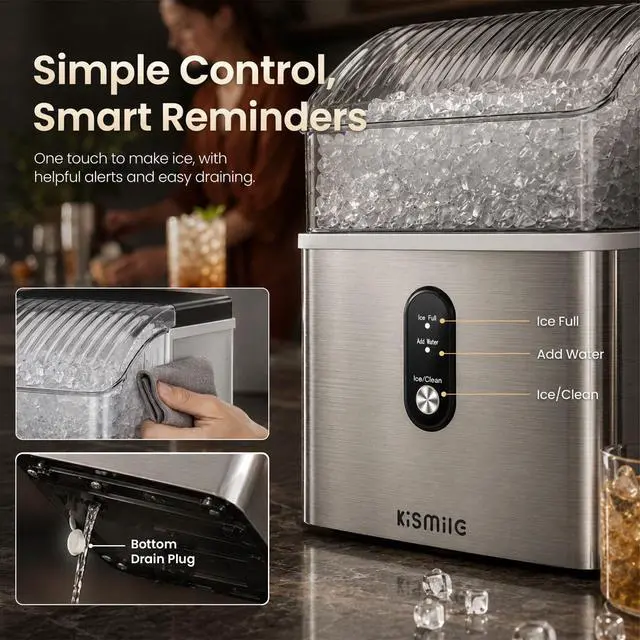 Alt view image 5 of 7 - Nugget Ice Maker Countertop, 35Lbs/24H Pebble Ice Maker with Chewable Pellet ice, First Ice in 7 Mins, Self-Cleaning Ice Machine with Removable Basket for Home & Kitchen(Sliver