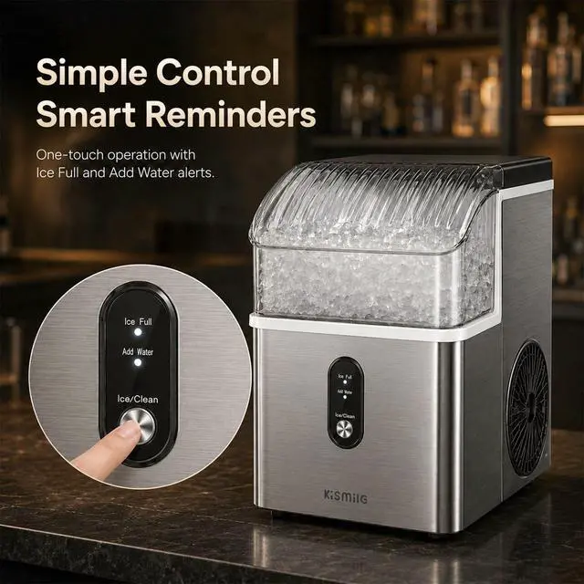 Alt view image 6 of 7 - Nugget Ice Maker Countertop, 35Lbs/24H Pebble Ice Maker with Chewable Pellet ice, First Ice in 7 Mins, Self-Cleaning Ice Machine with Removable Basket for Home & Kitchen(Sliver