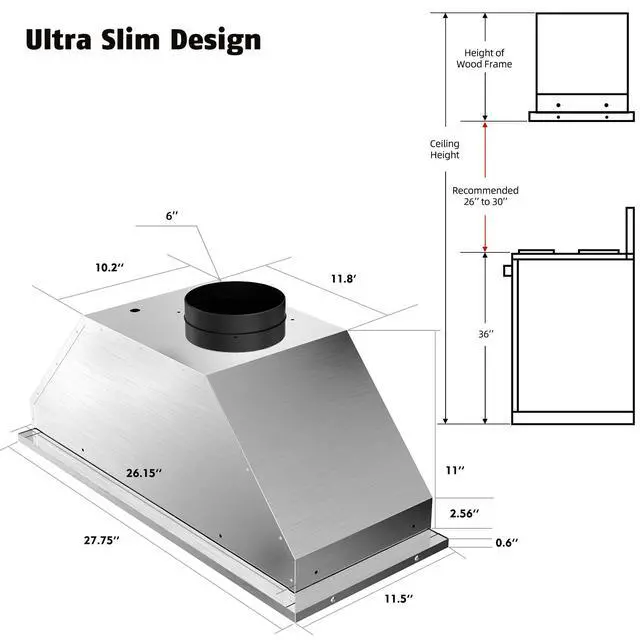 Alt view image 6 of 6 - 30 Inch Range Hood Insert, 900 CFM Built-In Stainless Steel Vent Hood for Custom Cabinets, Ducted/Ductless Convertible with 4-Speed Gesture & Touch Control, LED Lights and Baffle Filters